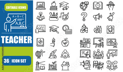 Lesson teacher icons set. Outline set of lesson teacher vector icons for web design isolated on white background
