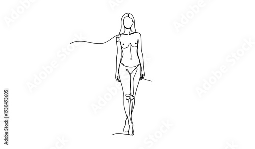 Young Nude Woman Continuous One Line Drawing Minimal Vector Art