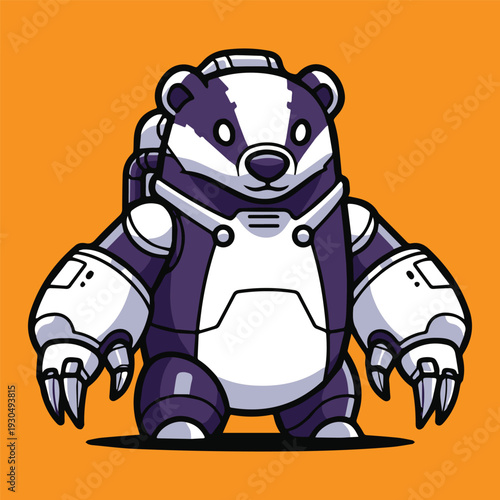 Adorable robotic badger character dressed in a futuristic spacesuit, ready for interstellar adventure