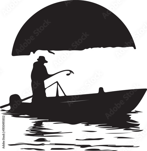 silhouette of a man in a boat