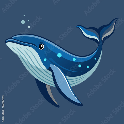Blue Humpback Whale Swimming in Deep Ocean Water
