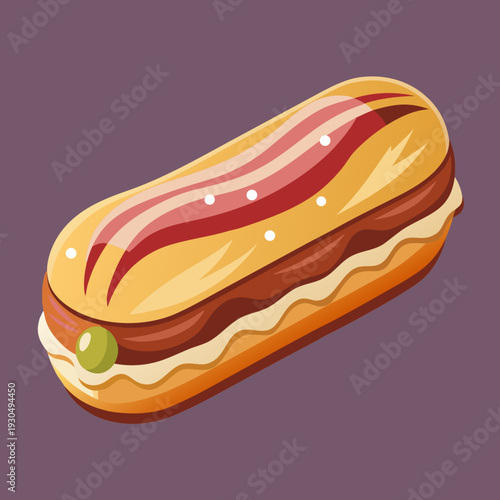 Delicious Hotdog with Bacon and Olive Illustration