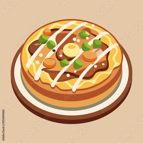 Delicious Okonomiyaki Japanese Savory Pancake Illustration