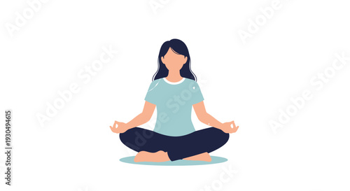 Woman Meditating in Lotus Pose Illustration Representing Mindfulness Relaxation Inner Peace Yoga Practice Spiritual Wellness and Healthy Lifestyle Concept