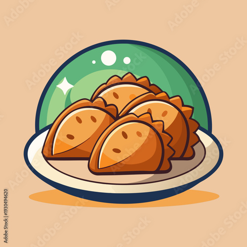 Four Delicious Empanadas on a Plate with Green Border