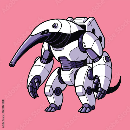 Futuristic robotic anteater illustration, featuring intricate mechanical details and a long, distinct snout, blending advanced technology with animal-inspired design