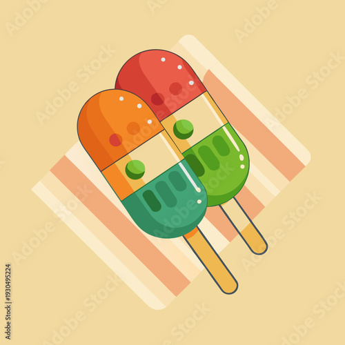 Two Colorful Mexican Paletas Popsicles on Striped Napkin