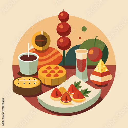 Vector Illustration of Spanish Tapas and Drinks