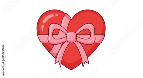 Red heart shaped gift box with pink ribbon bow on white background for valentine's day or love symbol