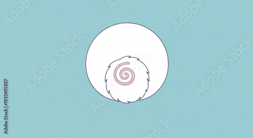 White circle with pink spiral design on light blue background abstract symbol