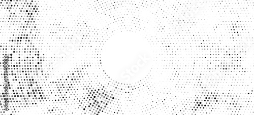 Bold monochrome halftone background of black circular dots forming a radial gradient, centered text FUTURISTIC HALFTONE, modern abstract design with high contrast for digital, data, soundwave visual