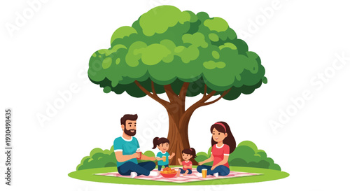 happy family enjoying a picnic together under a green tree in the park