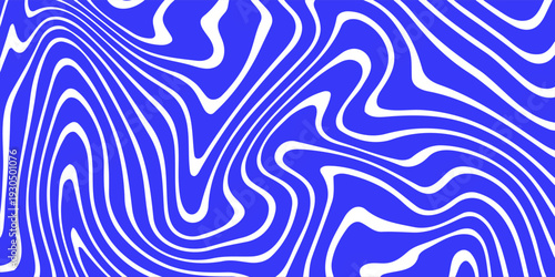 Blue wavy lines abstract background. Trendy psychedelic retro style backdrop. Waves, swirl and twirl pattern. Twisted distorted vector texture. Y2k aesthetic design