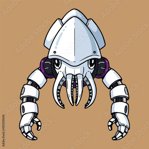 Robotic Squid illustration on a brown background