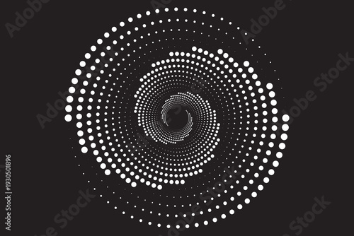 Flowing dot particles wave curve pattern white and black gradient light isolated on black background in concept of AI technology, science, music. Vector illustration