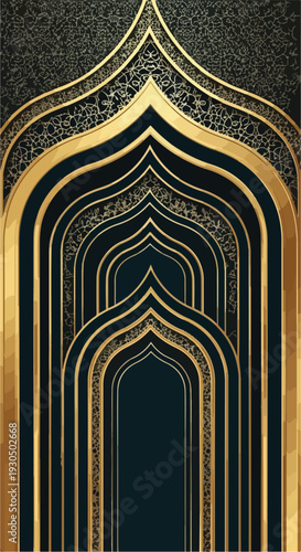 Luxurious golden archway Islamic architecture elegant design