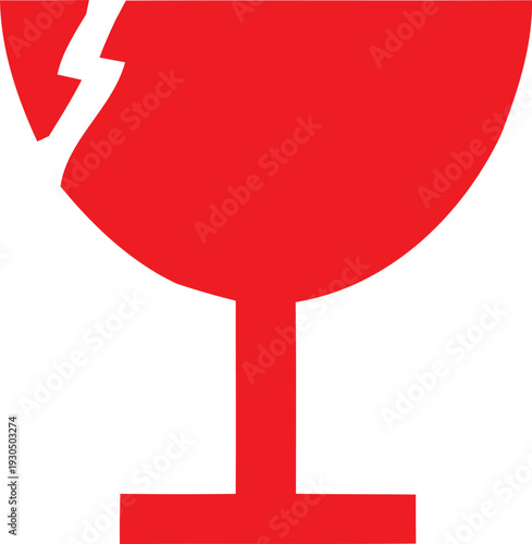 Red fragile wine glass icon with crack for shipping and packaging label