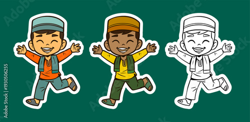 Happy Muslim Boys Jumping for Eid Celebration