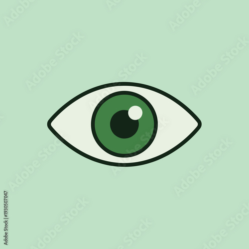Green Human Eye Pupil Icon for Vision and Biometric Surveillance on White Background