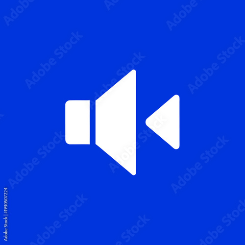 Minimalist White Speaker Audio Icon for Volume Control and Sound Interface on Blue Background.