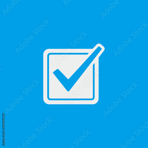 Minimalist White Checkmark Tick in Square Box for Task Completion on Blue Background Vector Logo Design.