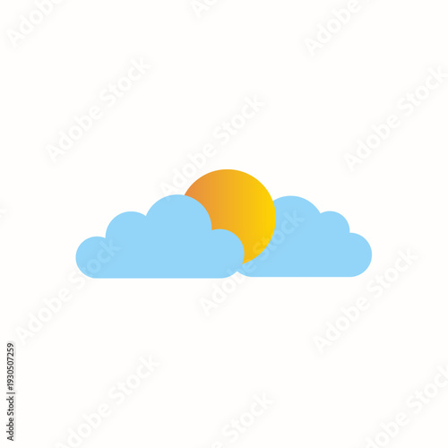 Minimalist Sun and Blue Clouds Weather Icon for Forecast Navigation on White Background Vector Logo Design.