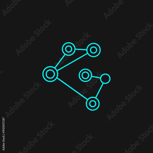 Minimalist Cyan Digital Network Connection Letter G Icon on Black Background Vector Logo Design.