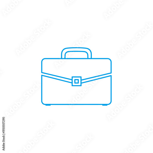 Minimalist Blue Line Briefcase Portfolio Icon for Business Office on White Background Vector Logo Design.