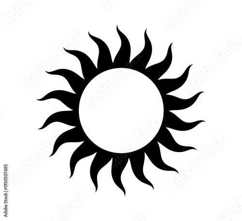 Tribal gothic sun symbol. Tattoo design. Star graphic geometric shape. Mystic black sun icon. Traditional ethnic art design element. Vector illustration isolated on white background.