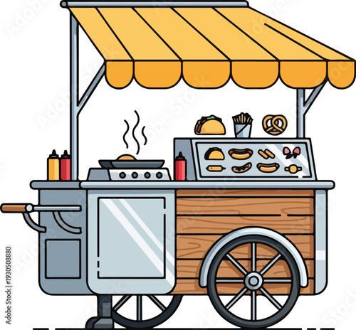 Street Food Cart Illustration with Yellow Canopy