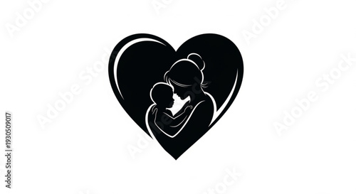 Mother and child hug in heart shape black icon love and care symbol