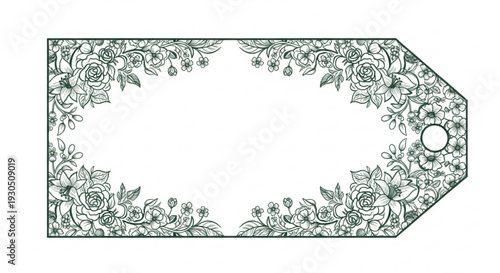 Vintage floral gift tag with roses and leaves blank label for gifting and decoration