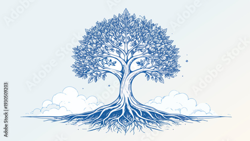 Blue tree of life representing growth and connection