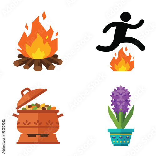 Chaharshanbe Suri Nowruz Fire Jumping Festival Icon Set