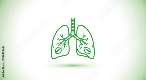 Green lung illustration with trachea and bronchi on white background for health concepts