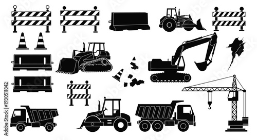 Construction site barrier machinery illustration