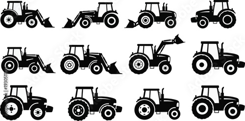 Tractor with loader silhouette illustration
