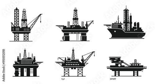 Offshore oil rig platform silhouette illustration
