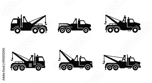 Tow Truck Silhouette Vector Set Illustration