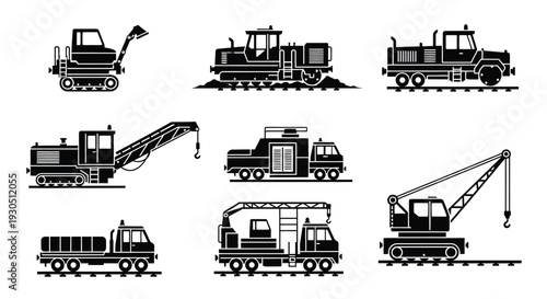 Pipeline Construction Machine Silhouette Illustration