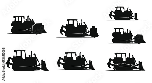 Bulldozer Silhouette Vector Set Illustration