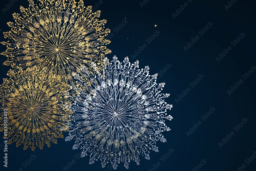 Obraz premium Elegant Gold and Silver Abstract Firework Patterns on Navy Blue Background