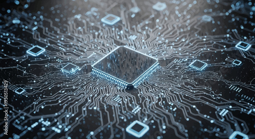 Central Microchip on Circuit Board.