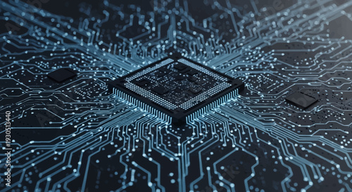Central Microchip on Circuit Board.