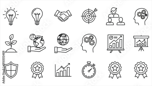 Comprehensive Set of 24 Core Business and Corporate Values Line Icons