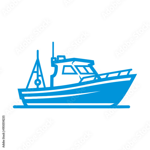 Blue Fishing Boat Graphic Illustration Design.
