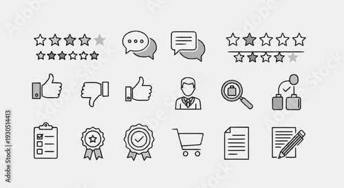 Collection of Simple Line Icons for Feedback and Review.