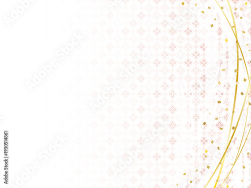 ピンクの和柄の模様の背景、金色の上品な線と紙吹雪
