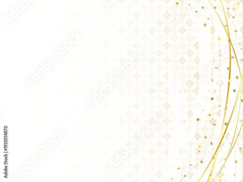 金色の和柄の模様の背景、上品な線と紙吹雪