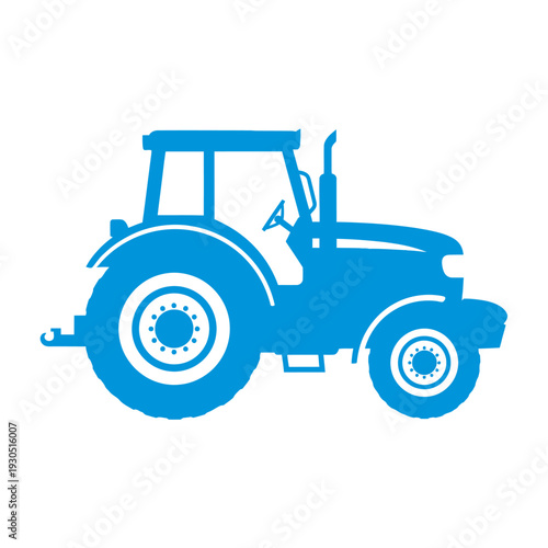 Blue Tractor Silhouette Farm Vehicle Illustration.